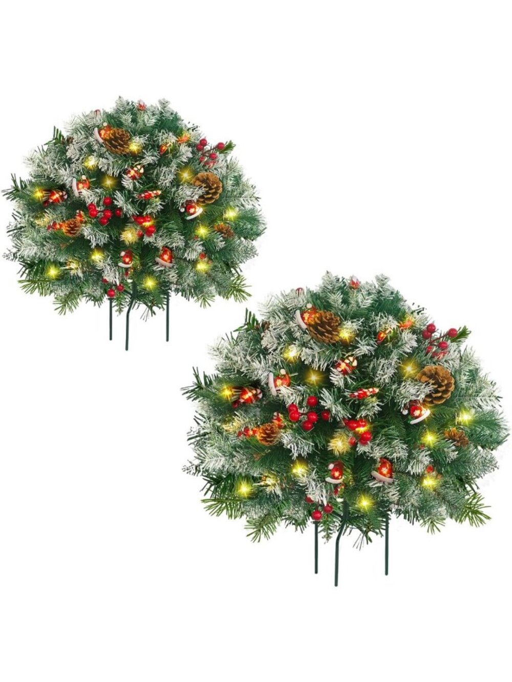 Set of 2 Pre-Lit 21.6" Christmas Urn Fillers - Outdoor Holiday Decor